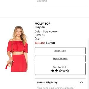 Clayton off the shoulder skirt and top set in coral XS New